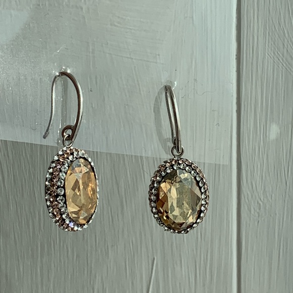 CITRINE crystal pave rhinestone oval 925 earrings - Picture 6 of 6